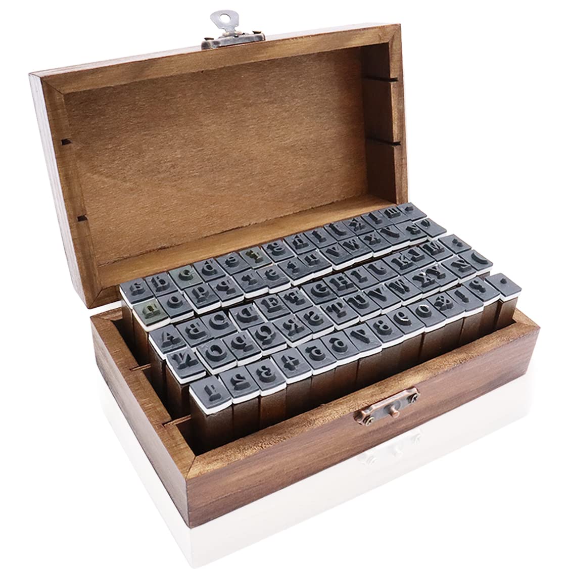 OJYUDD 70Pcs Wooden Rubber Alphabet Letter Number Stamps, Rectangular, Capital & Lower Case, DIY Craft Card Making, Scrapbooking Supplies (Dark Wooden)