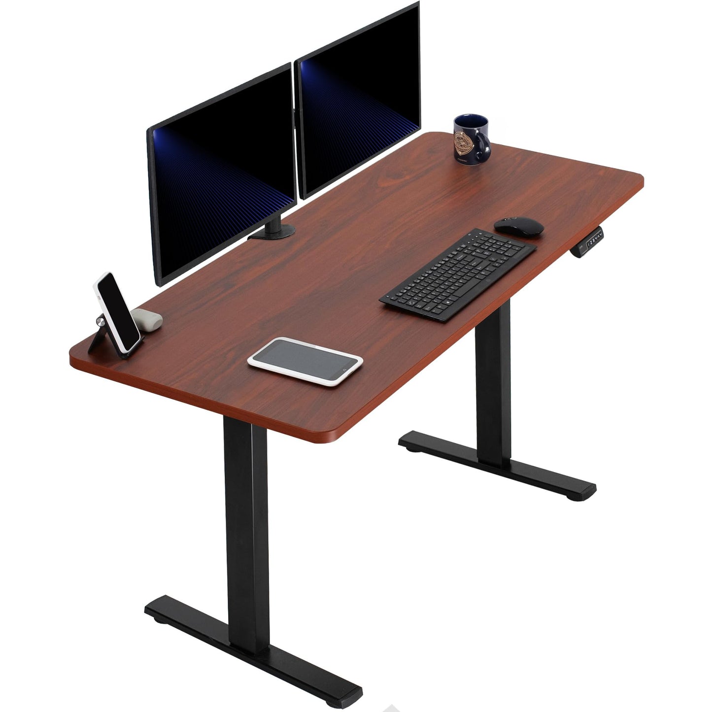 VIVO Electric 60 x 24 in Standing Desk, Memory Height Adjustment, 1B Series, Holds 220 lbs, One-Piece Dark Walnut Top, Black Frame, DESK-KIT-1B6D
