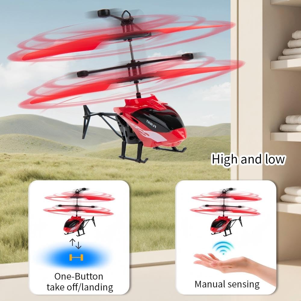 Remote Control Helicopter, Gesture Sensing Indoor Flying Helicopter Toys,RC Airplane for Teenages with 10Mins Flight, RC Helicopters for Kids with Light,Birthday Gifts for Boys and Girls (Red)