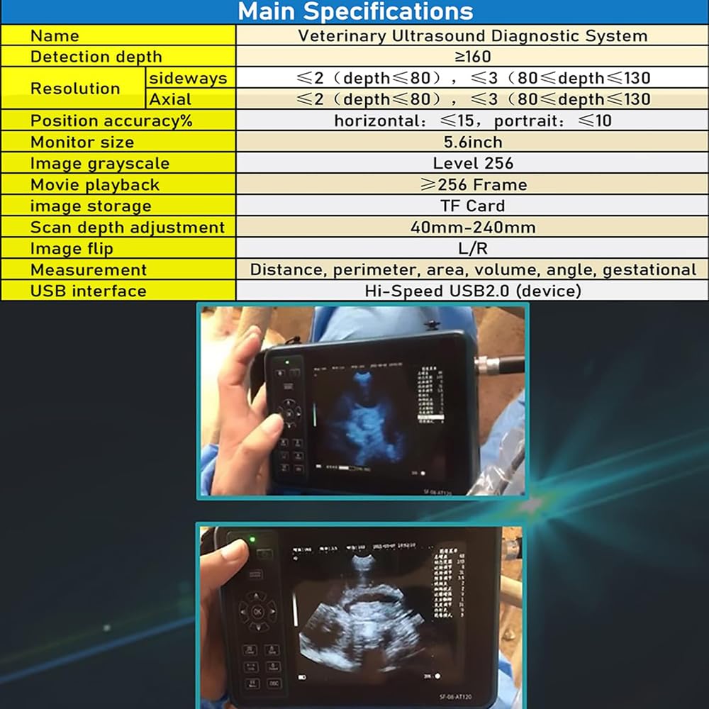 DAWEI Veterinary Ultrasound Machine for Pregnancy Portable Scanner with 3.5Mhz Convex Probe Waterproof Probe for Pig,Sheep,Dog,Cat,Livestock,Pet use