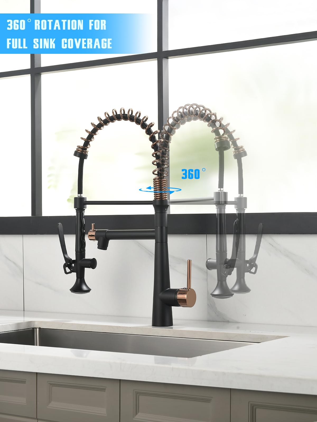 AIMADI Black and Gold Kitchen Faucet - Matte Black Kitchen Faucet Commercial Single Handle Kitchen Faucets with Pull Down Sprayer,Rose Gold Kitchen Sink Faucets