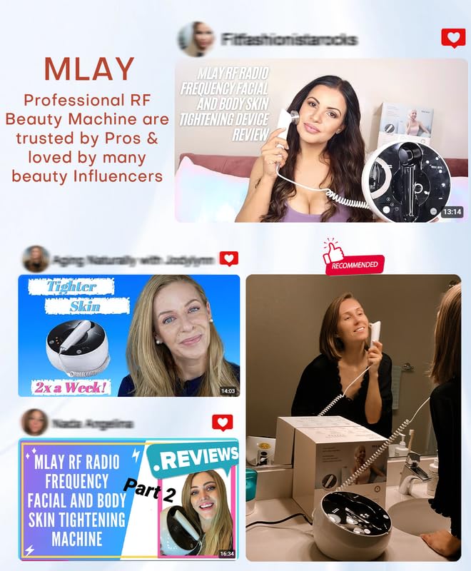 MLAY Professional RF Beauty Machine, Radio Frequency Face Machine with 2 Probes, at Home Radio Frequency Skin Tightening for Lifting, Wrinkle Reducing, Anti Aging - Salon Effects（Gel Included）