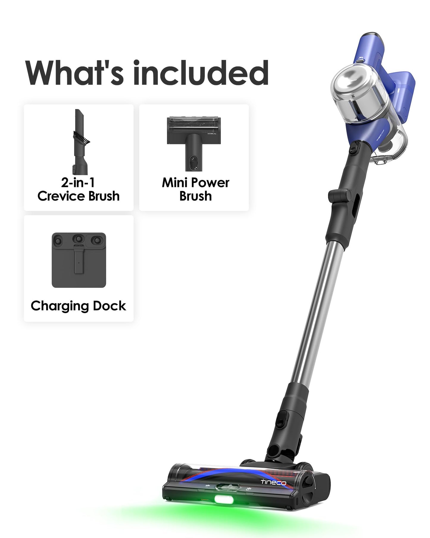 Tineco Pure ONE S50 Pro Cordless Stick Vacuum Cleaner, 200AW Powerful Suction, Zero Tangle Brush, 95Min Runtime, 180° Foldable Tube, 120° Green Light, Easily Tackles Large Debris Stick Vacuum