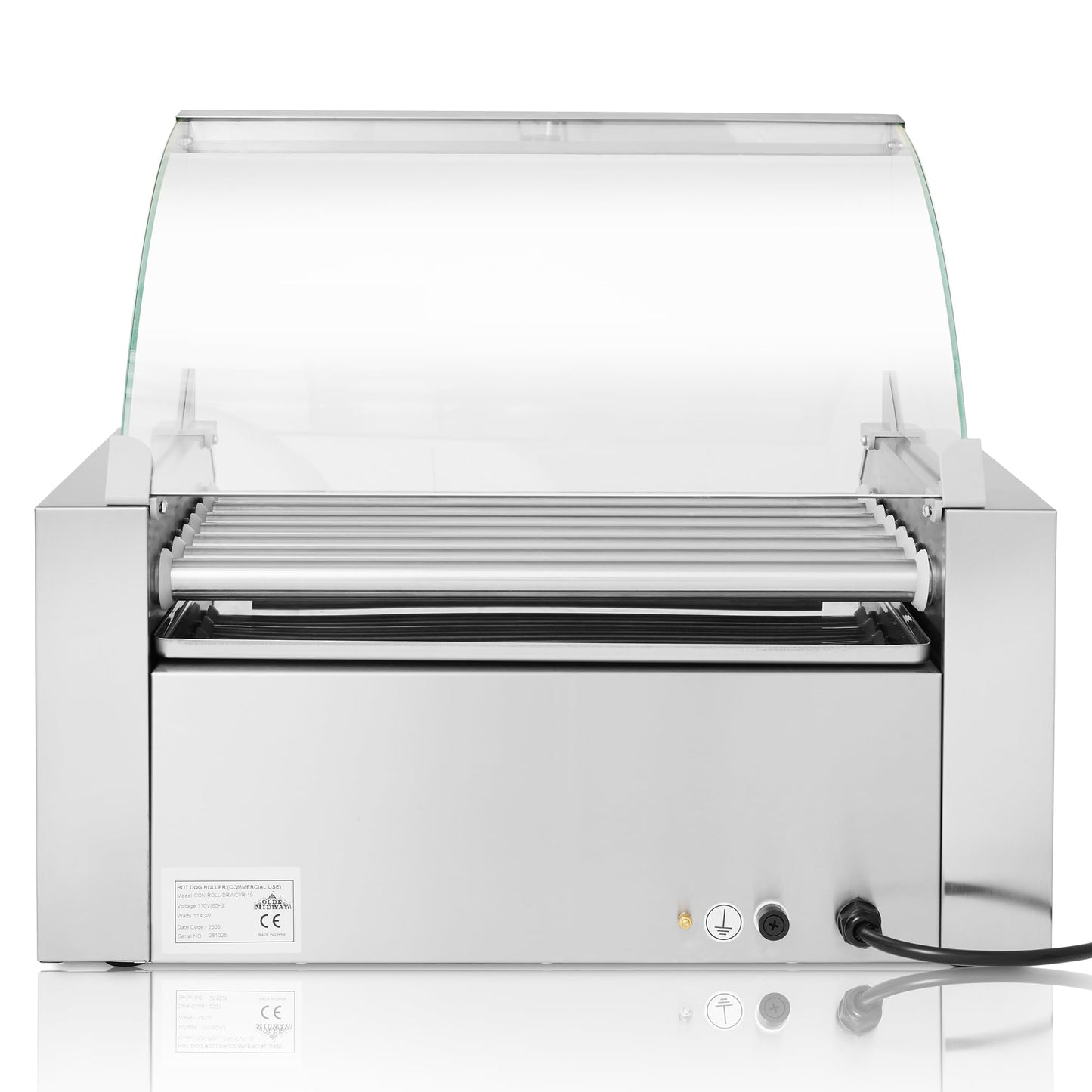 Olde Midway Electric 18 Hot Dog 7 Roller Grill Cooker Machine with Bun Warming Drawer and Cover - Commercial Grade, Stainless Steel