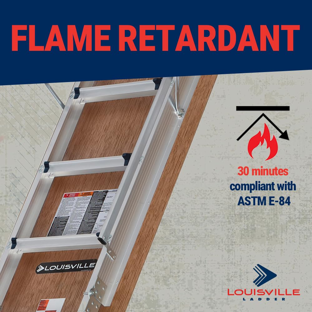 Louisville Ladder 7.8-10.3-Foot Fire Rated Door Aluminium Attic Ladder 25.5" x 54" (Rough Opening), 375-Pound Load Capacity, Type IAA, AL2540MG-FT