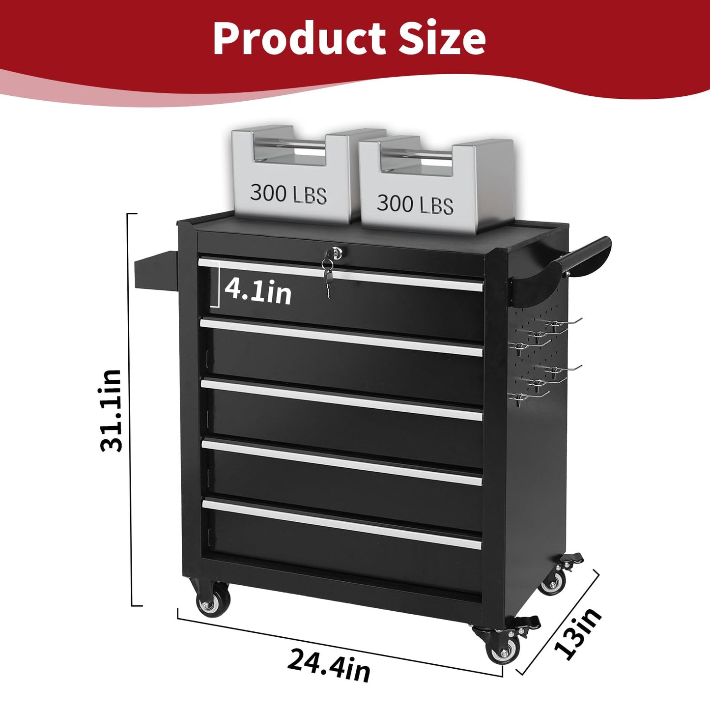 Barphygo Rolling Tool Chest 5-Drawers, Metal Tool Box with Wheels Garage Storage Cabinets with Lock Tools Drawer Organization Workbench Toolbox for Warehouse, Workshop & Repair Shop