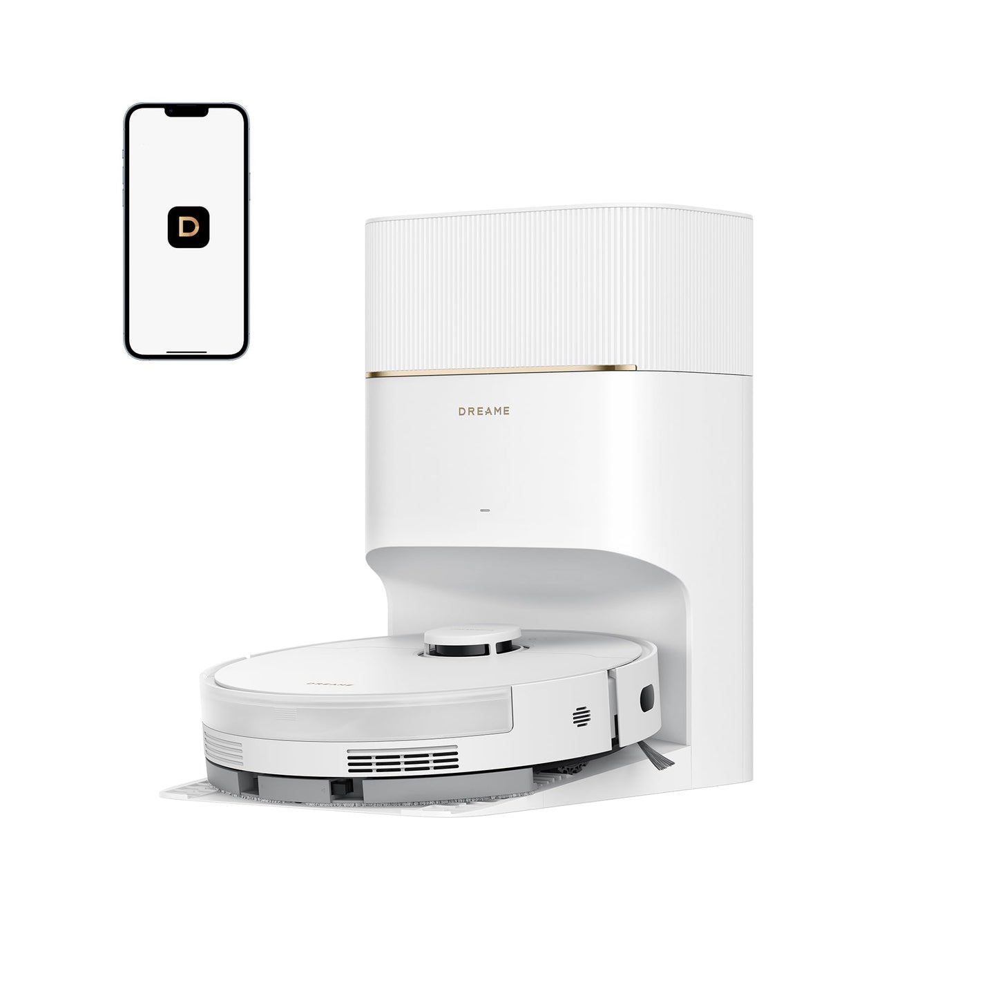 DREAME D20 Pro Plus Robot Vacuum, 13,000Pa Suction, DuoBrush for Pet Hair, Corner Cleaning, Self Emptying, LDS Navigation Laser Avoidance, Vacuum Mop, Hard Floors&Carpets, 5,200mAh Battery White