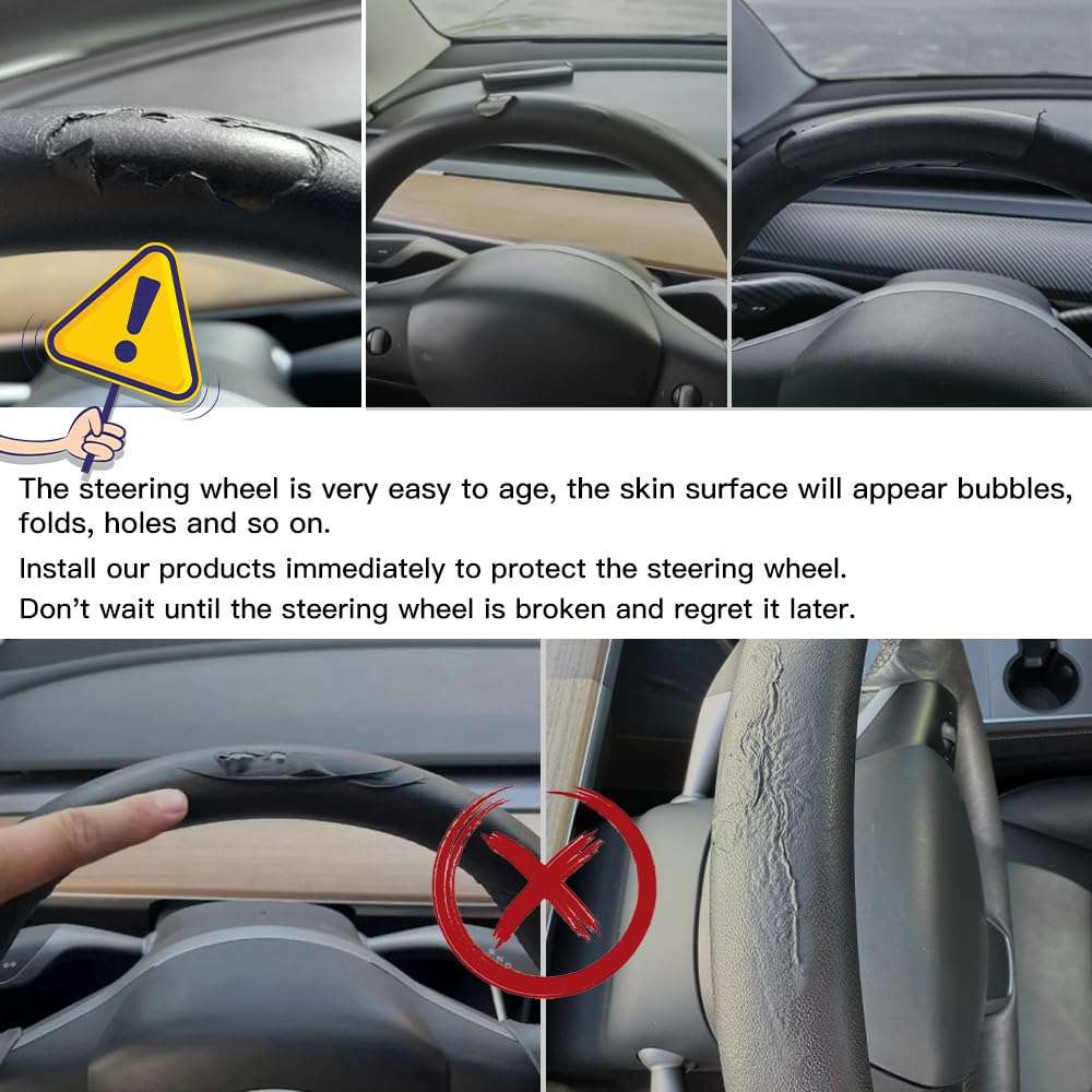 JSWAN Real Carbon Fiber Steering Wheel Cover for Tesla Model 3 2017 to 2023 Model Y 2020 to 2024 Steering Wheel Cover Steering Wheel Wrap Protector Interior Accessories (Matte Black 2Pcs)