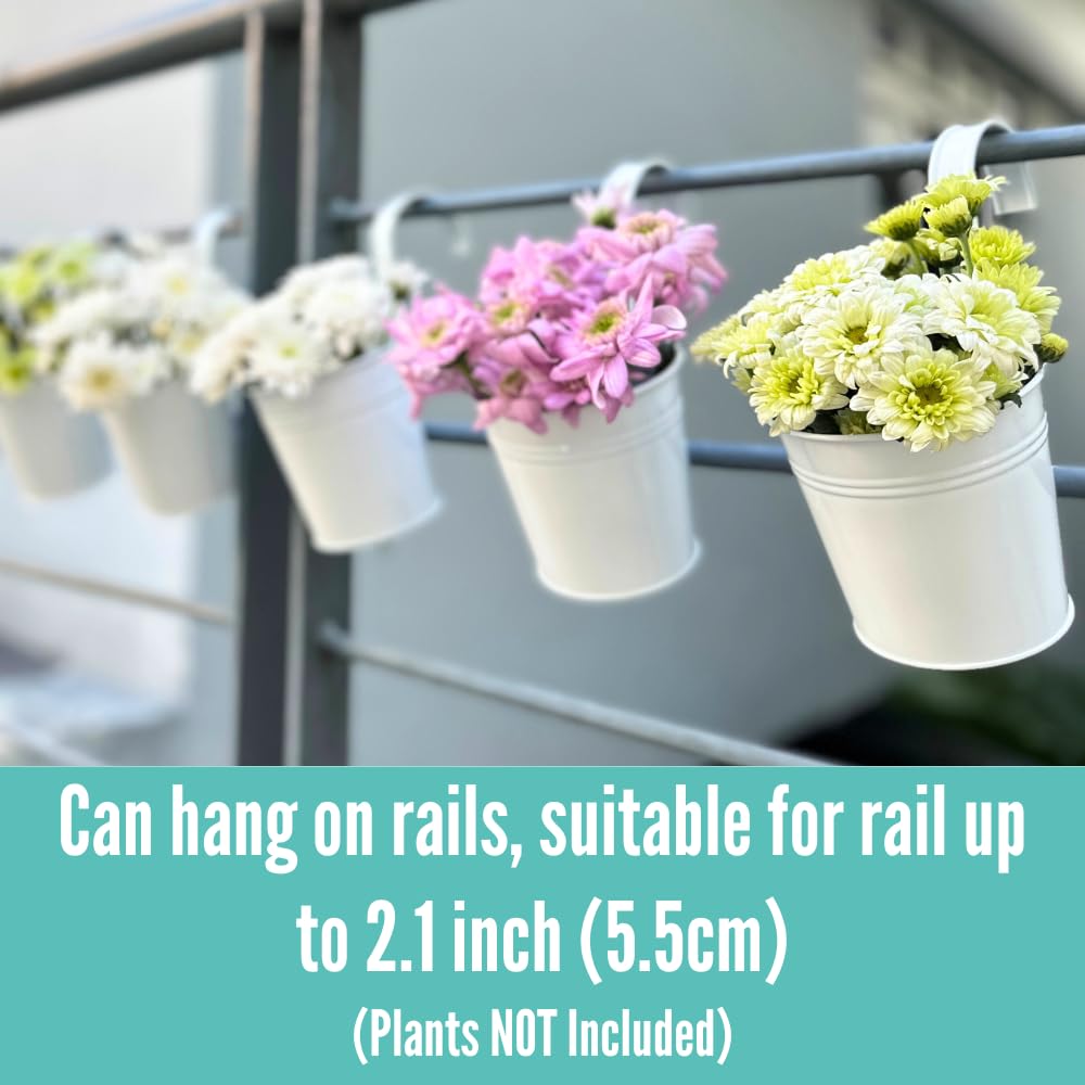LaLaGreen Rail Planter (6 Inch, 12 Pack) White Large Metal Hanging Flower Railing Fence Balcony Gardening for Apartment Patio Planters Outdoor Deck Decoration Modern Garden Iron Porch Decor Pots