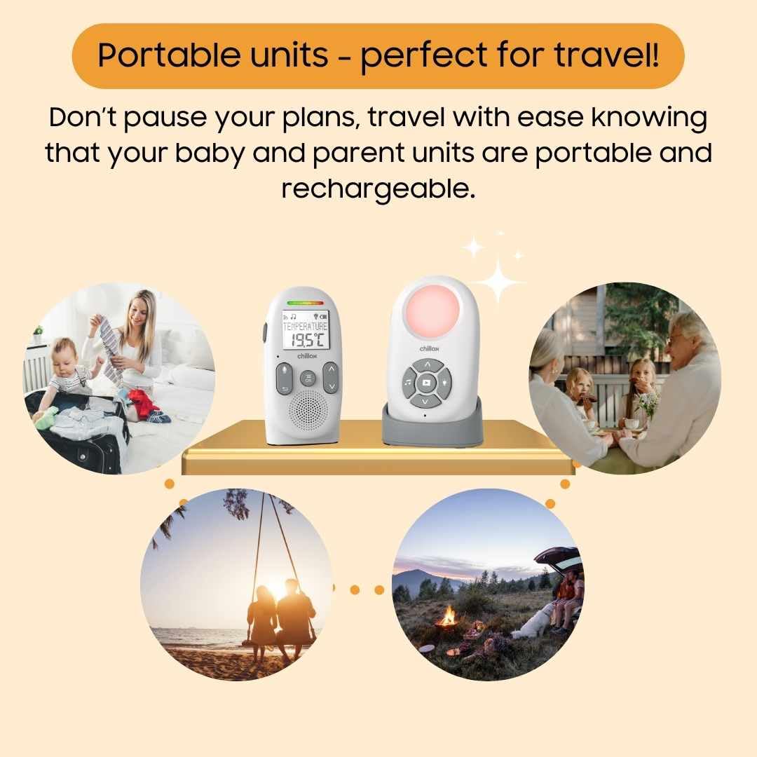 Chillax Baby 360 Digital Audio Monitor | 4-in-1 Baby Monitor with Night Light, Soothing Sound Machine, Room Temperature Sensor & Long-Range DECT 6.0 Audio | Portable & Rechargeable with Two-Way Talk
