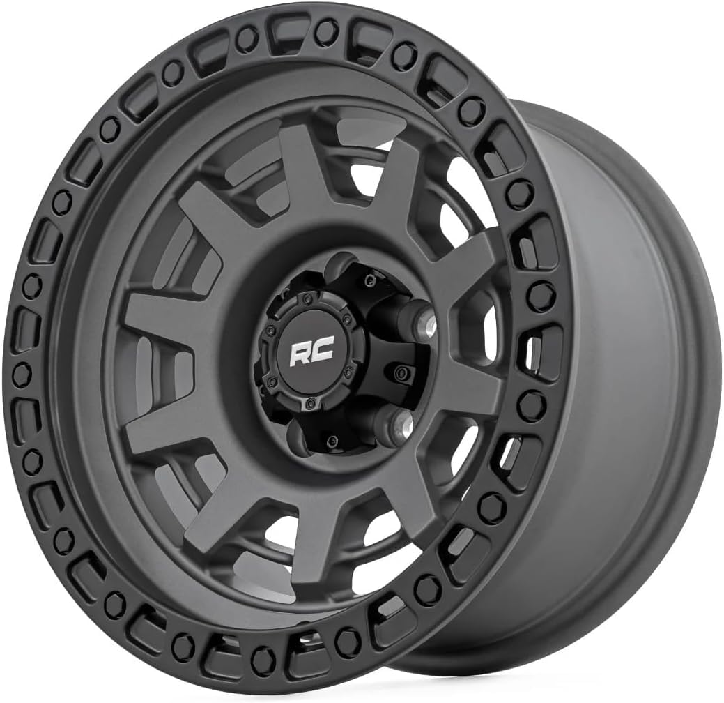 Rough Country 85 Series 17x9 Wheel - 8x170mm, 12mm Offset, Gunmetal Gray with Black Simulated Beadlock, One-Piece Aluminum Off-Road Wheel