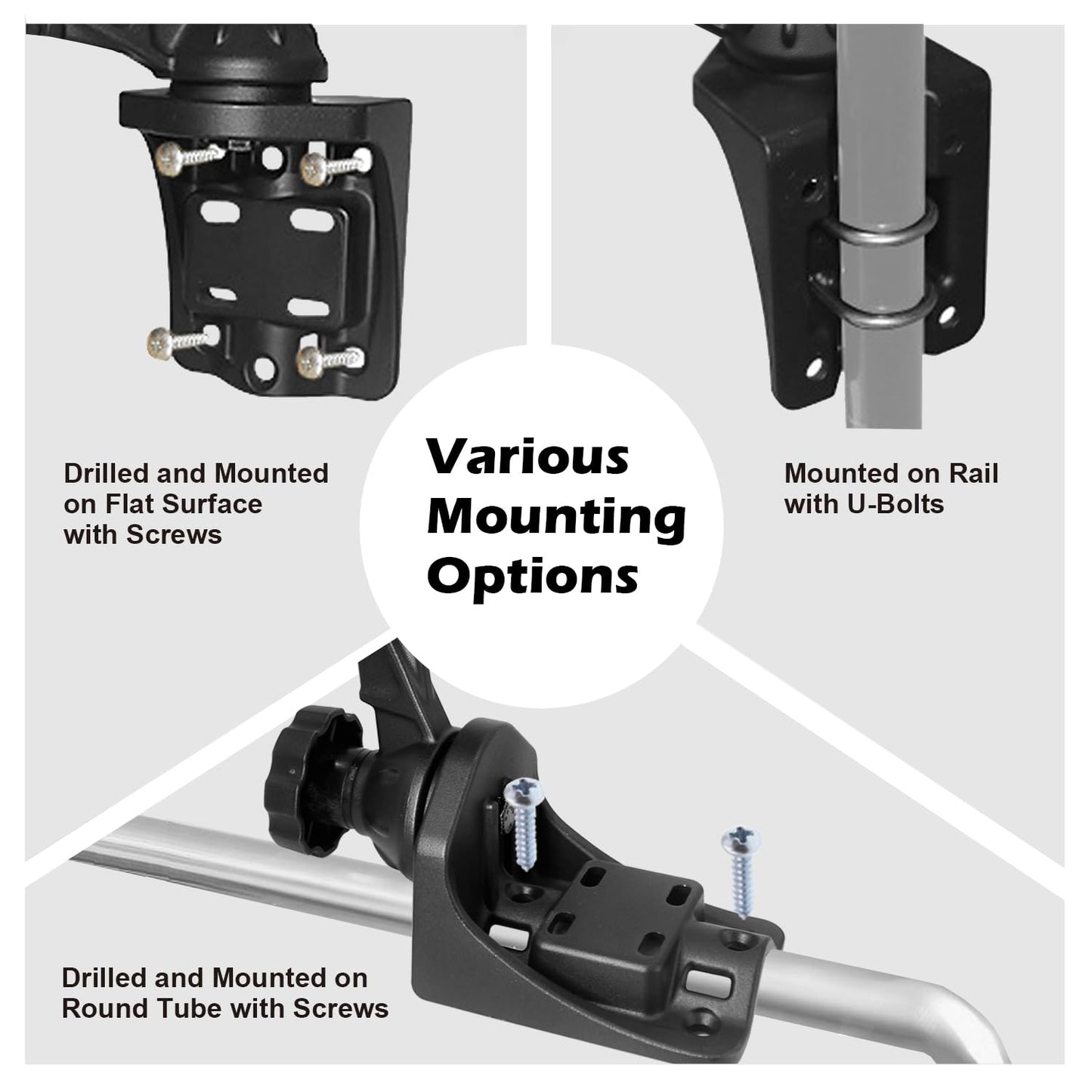 WINDFRD Aluminum Fish Finder Mount, Marine Electronics Mount with Reinforced 360° Swivel Adjustable Arm for 7"-16" Large Depth Finder Screen, Compatible with Garmin, Lowrance, Humminbird and More