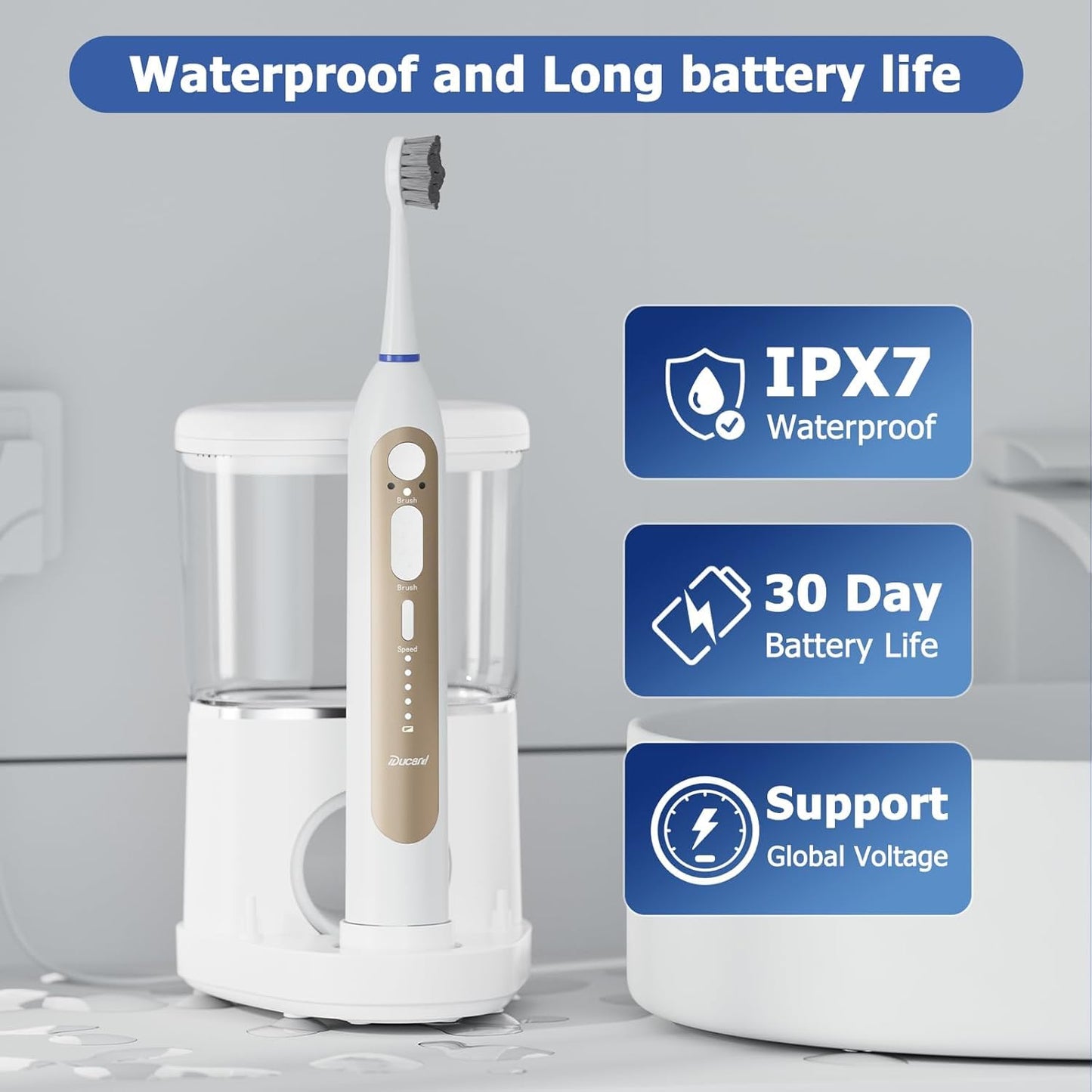 Electric Toothbrush with Water Flosser, Upgrade Flossing Toothbrush Combo with 3 Brush + 1 Nozzle, 5 Floss Speeds&3 Brush Modes, 500mL Tank, 30-Day Battery, for Adults & Teens, Gums, Braces-White