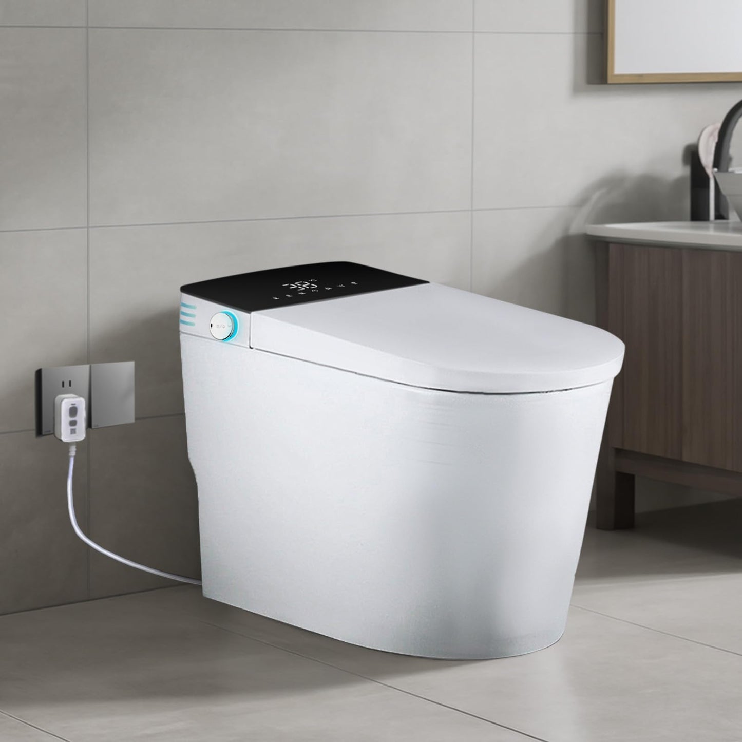 Smart Toilet, One Piece Bidet for Bathrooms, Modern Elongated Toilet with Warm Water, Dual Auto Flush, Foot Sensor Operation, Heated Bidet Seat, Electric Tankless Toilets with LED Display