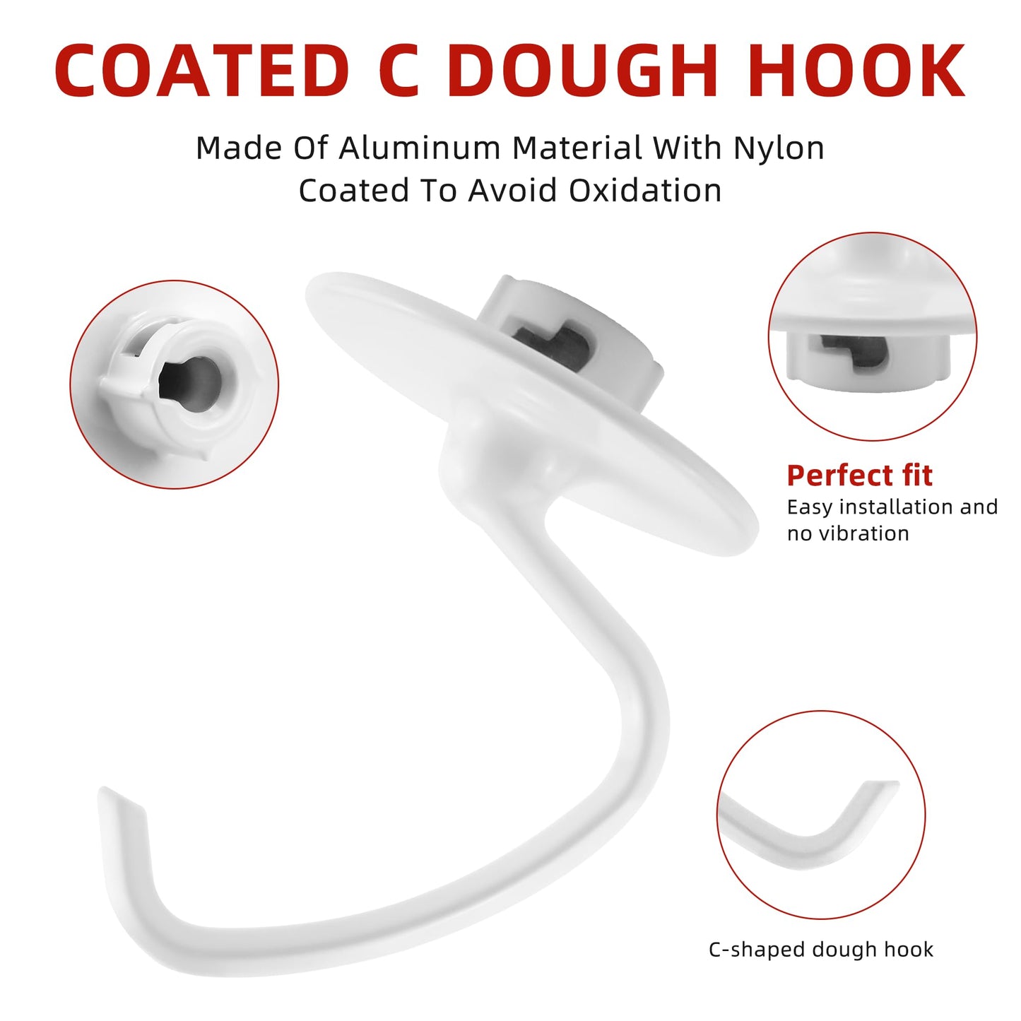 Stand Mixer Attachments K45WW Stainless Steel Wire Whip K45DH Dough Hook K45B Coated Flat Blade Paddle for 4.5-5.0 QT Kitchen Tilt-Head Stand Mixer K45 KSM75 KSM90 KSM95 KSM110 Series by Fetechmate