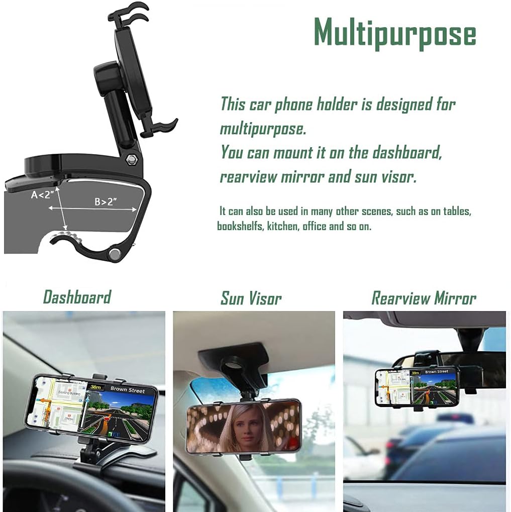 Universal Car Phone Holder Mount,360 Degrees Rotation Dashboard Phone Holder [Upgrade Clip Never Fall],car Phone Mount for iPhone,Samsung,Google,Nokia,and 4 to 7" Smartphones