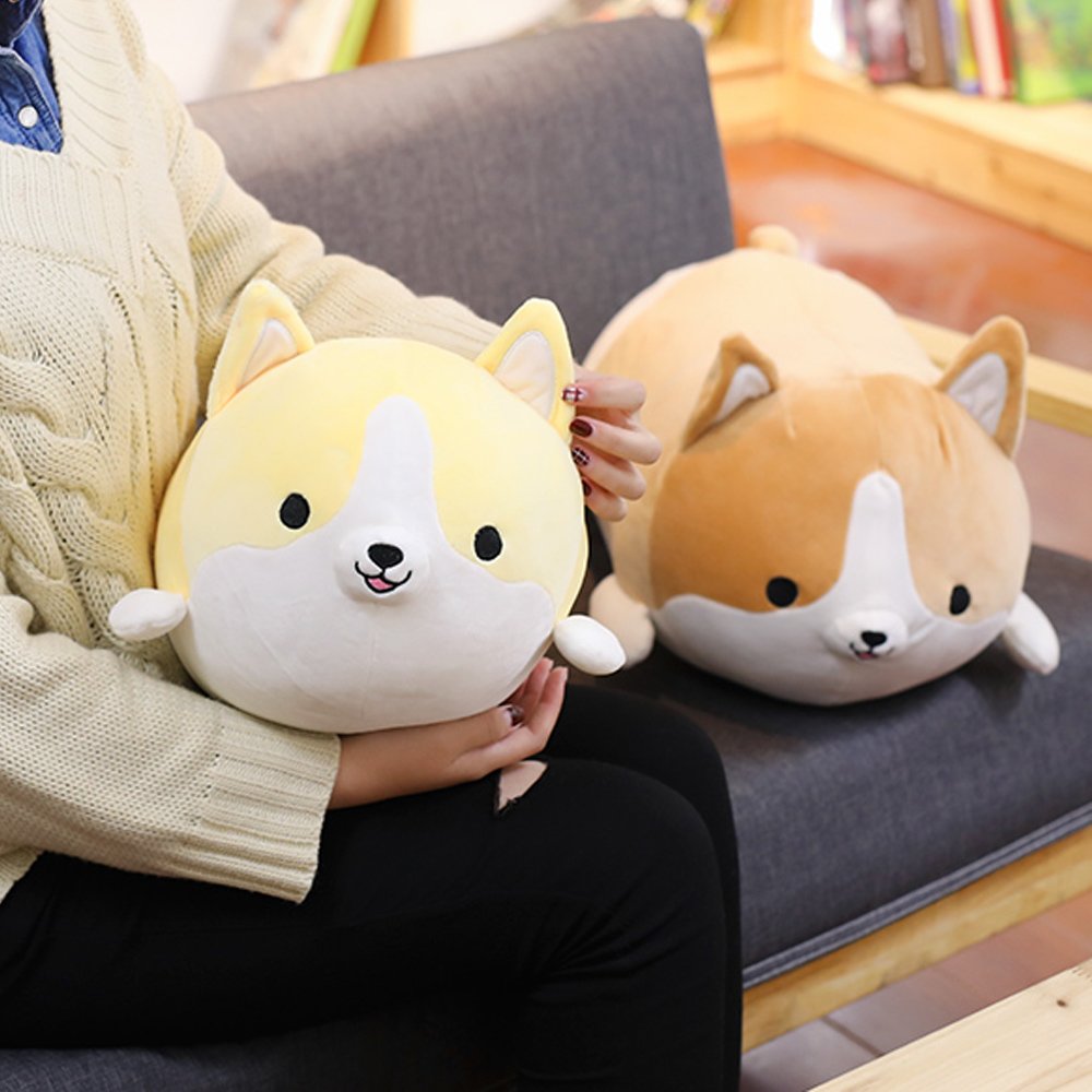 Levenkeness Corgi Dog Plush Pillow, Soft Cute Shiba Inu Akita Stuffed Animals Toy Gifts (Yellow, 17.7 in)