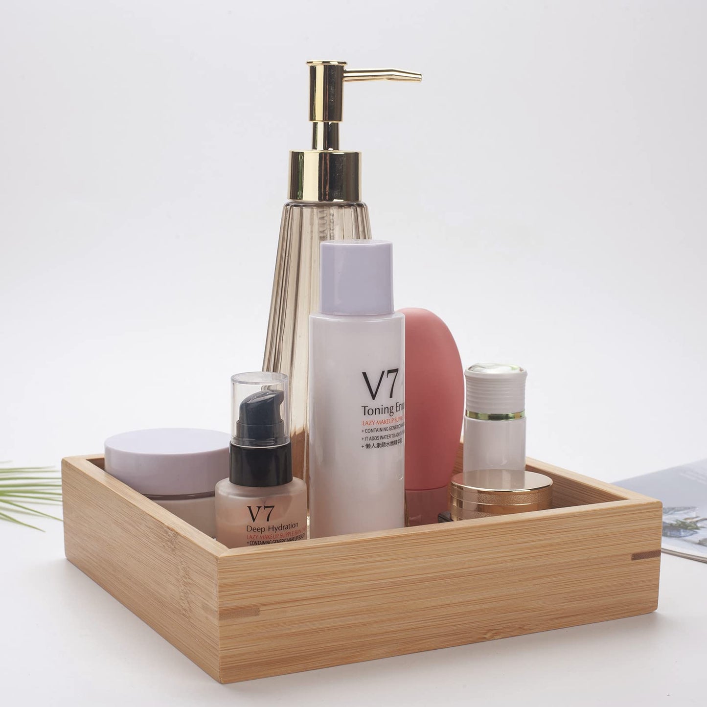 Natural Bamboo Vanity Organizer Set - Wooden Bathroom/Kitchen Countertop Tray, Set of 3