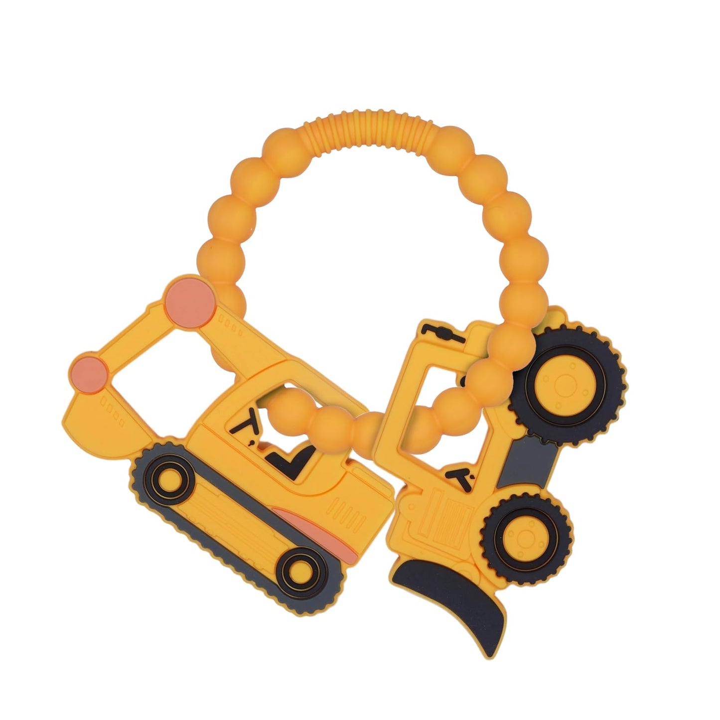 Silicone Baby Ring Toy with Excavator,Bulldozer Teethers,Must Haves Teething Relief Chew Toys for 0-6,6-12 Months Boys and Girls,Newborns Essentials,Safe and Soft,BPA Free.
