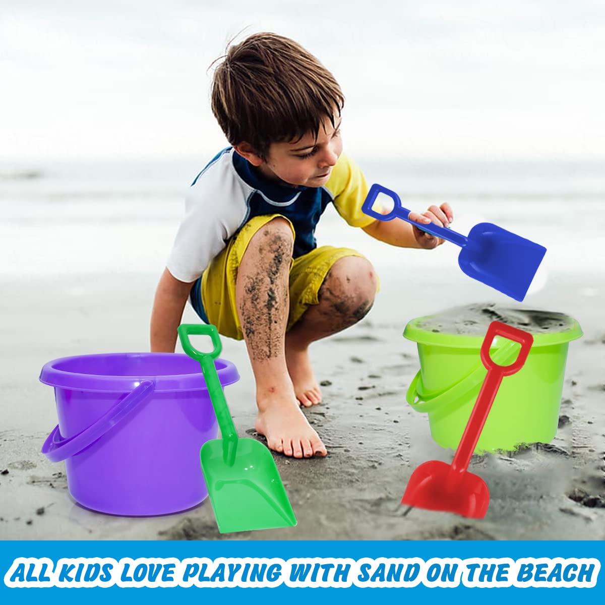 BeneFine 12 Pack Sand Buckets and Shovels for Kids 7.48 Inches | Beach and Sand Toys at The Beach | Use for Sand Molds at The Sandbox -12 Pail and 12 Shovel Set