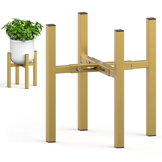 MUDEELA Plant Stand for Indoor and Outdoor: Adjustable Width Fits for 8-12 Inch Pots - Metal Heavy Duty Plant Stand Holder Up to 200lbs, 14.2 Inch Single Tier Planter Stand (Without Pot) (Gold, 1 Pack)