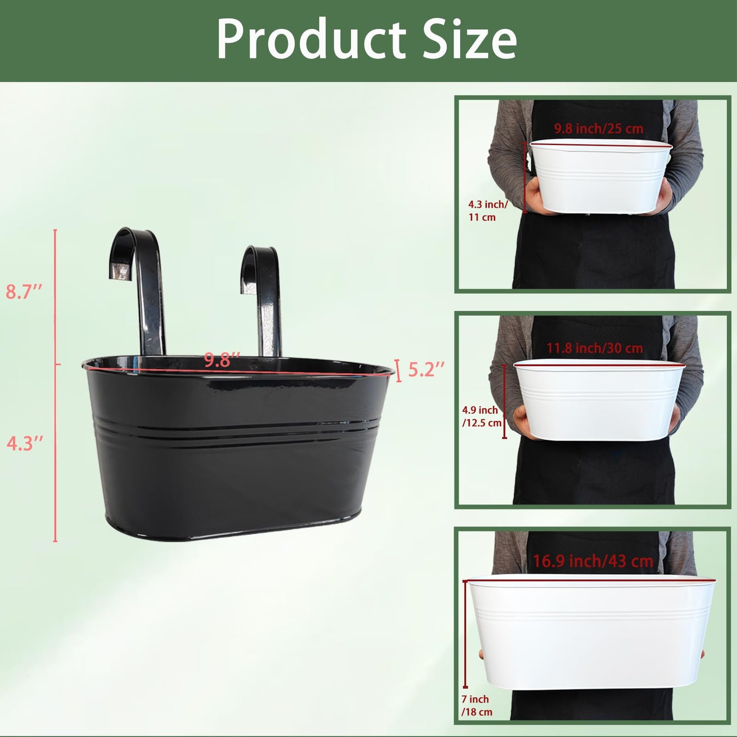 Joyfernal 8 Pack Metal Hanging Planter for Outdoor Plants, 10 Inch Black Fence Planters Railing Pots for Garden Patio Balcony Decor, Flower Bucket with Detachable Hooks (Black, 8Pcs)