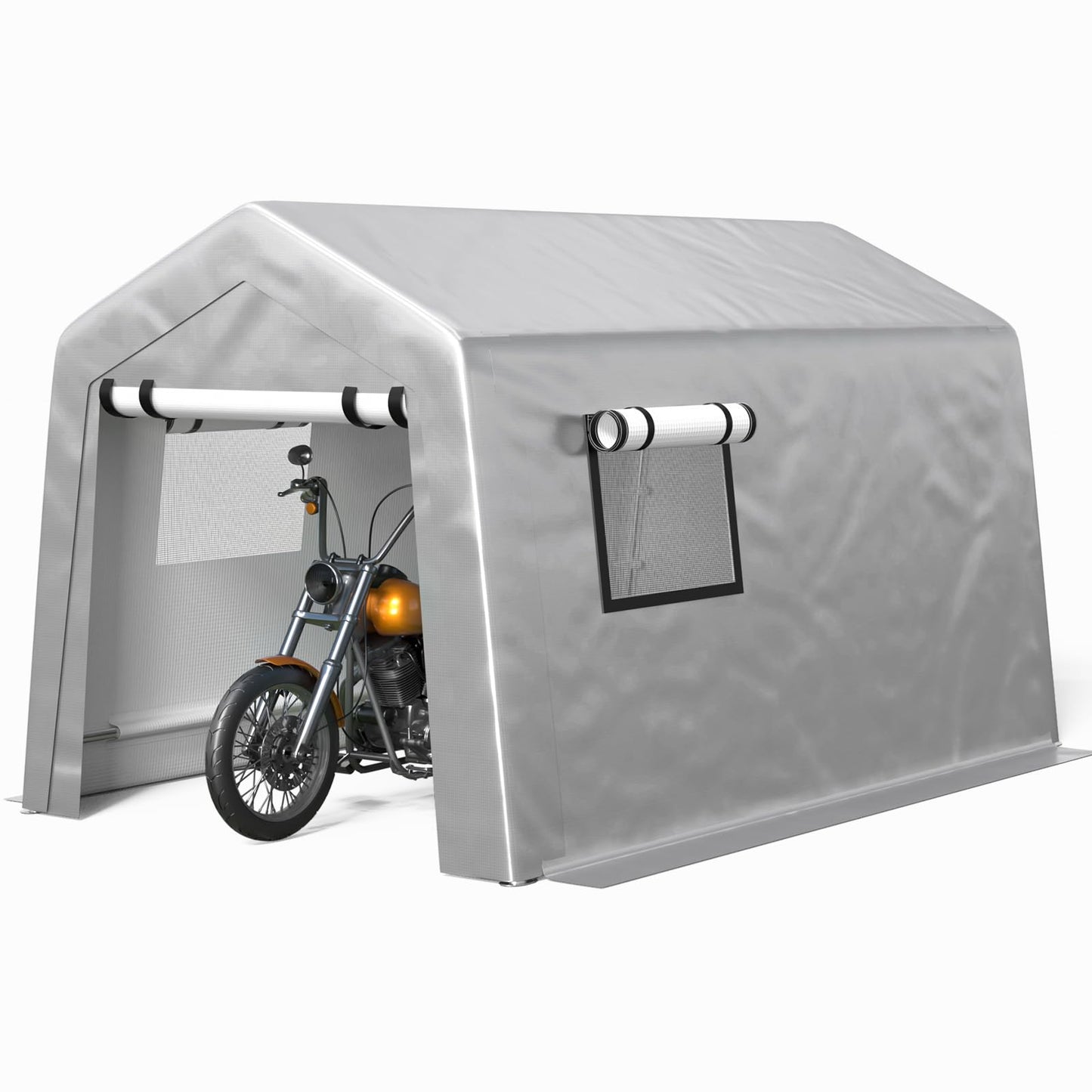 Jocoevol Carport 6x8 FT Enclosed Carport with Roll-up Windows, Portable Garage with Removable Sidewalls & Doors, Car Canopy Tent with Sandbags All-Season Tarp for Bike Motorcycle