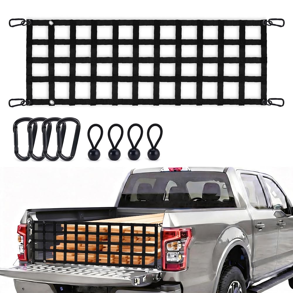 BARTOO Tailgate Net for Pickup Truck Bed, 60'' x 18'' Tailgate Mesh Cargo Net for Full Size Truck, Heavy Duty Cargo Netting with Hooks for Chevrolet, Ford, Toyota, GMC, Jeep, Black