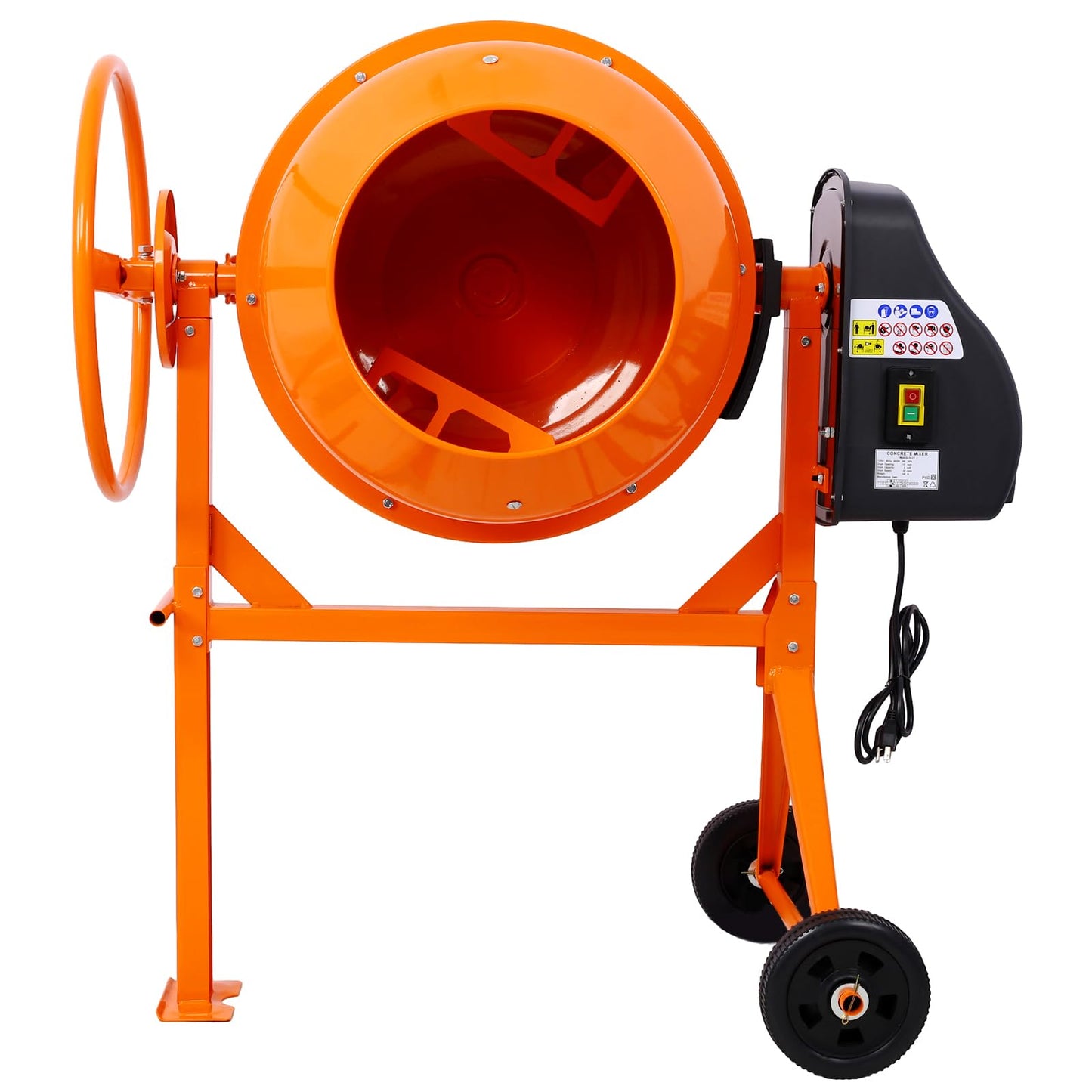 Cement Mixer, 5 Cu. Ft Electric Concrete Mixer Machine, 650W AC Motor Portable Power Cement Mixers for Mortar, Stucco and Fodder, Orange