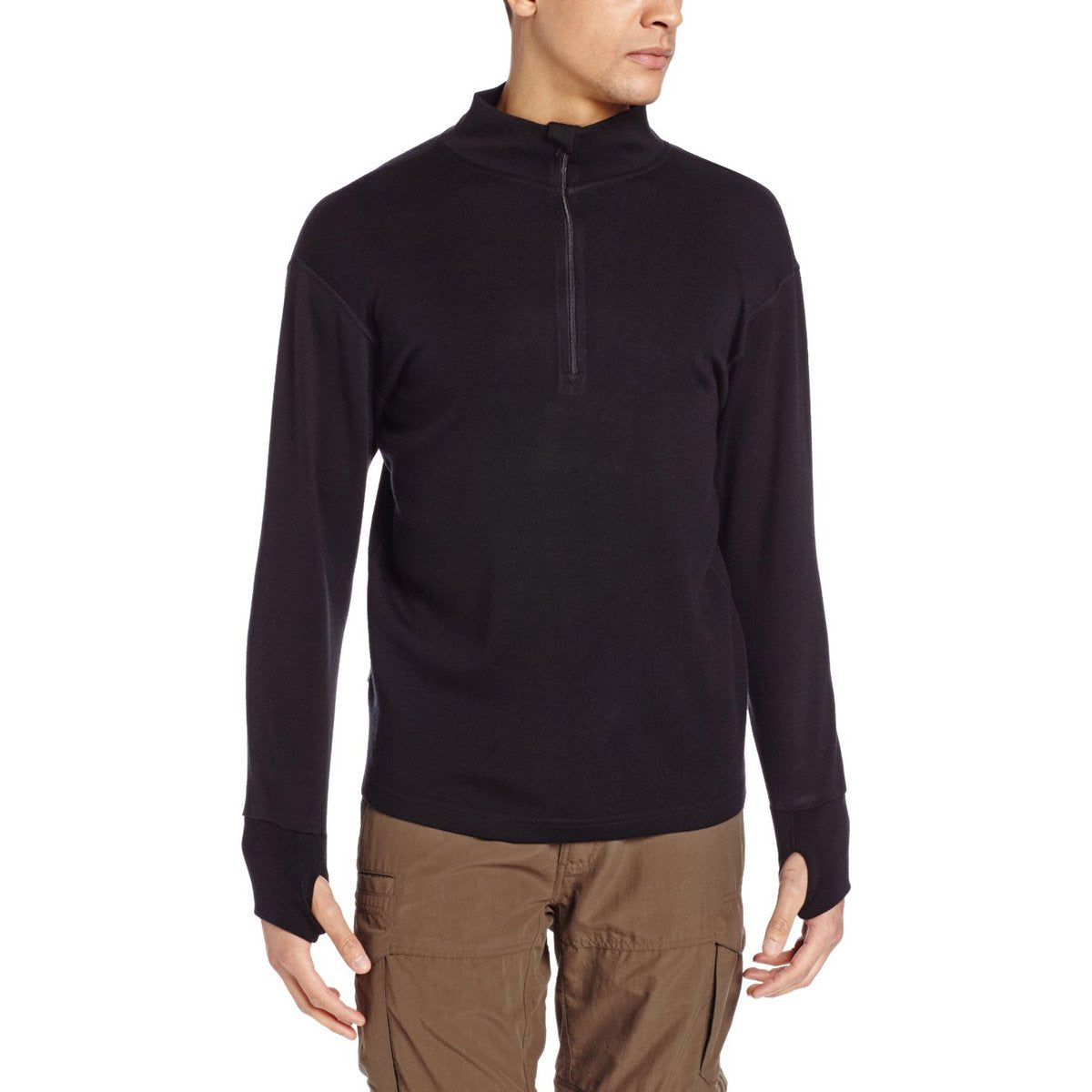 100% Merino Wool Quarter Zip - Mens Expedition Weight Mid Layer - Moisture Wicking - Anti Odor - Black - Large
