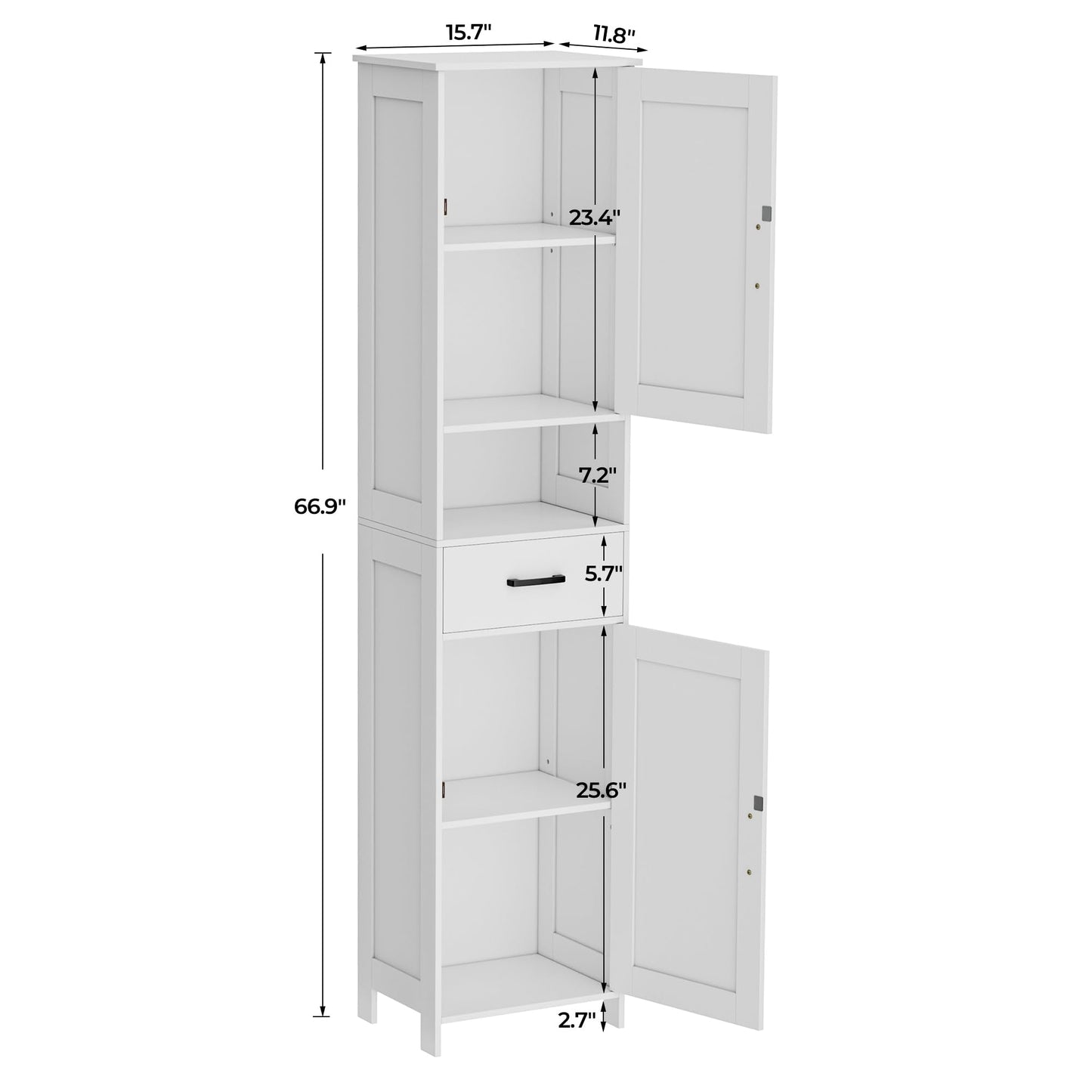 Homhedy 67" H Tall Bathroom Storage Cabinet with 2 Barn Doors and 1 Drawer, Narrow Storage Unit, Adjustable Shelves, Floor Cabinet for Bathroom, Living Room, Entryway, Kitchen, White, (15.7" W)