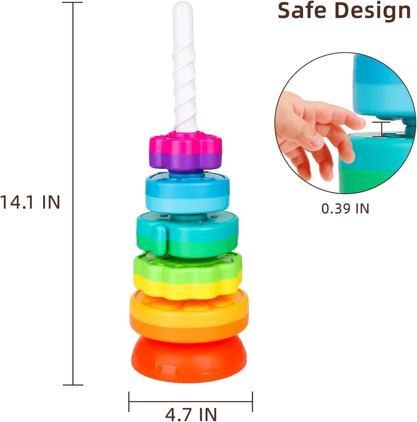 PracticeJQDEN Educational Baby Spinning Stacking Toy, Stacking Rings Baby Toy, Montessori Learning Toys for Toddlers, Fine Motor and Sensory Toys for Kids, Gift for Baby Girls Boys Age 12+ Months