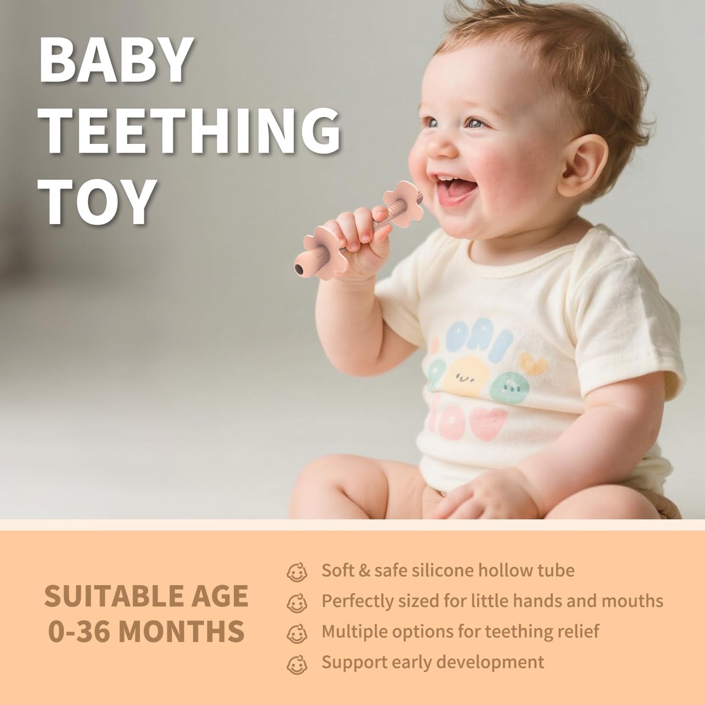 6-Pack Silicone Teething Tubes for Babies 6-12 Months, BPA-Free Non-Choking Teether Sticks Toys, Teething Relief Chew Straws for Infants & Toddlers, Baby Gifts (Rose Pink Lavender Mint Yellow Red)
