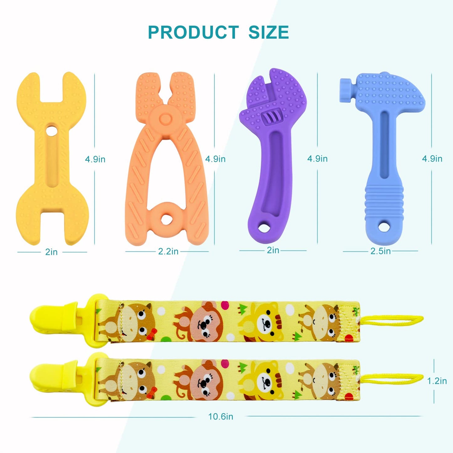 Teething Toys for Babies, Baby Teething Toys, Silicone Baby Teether Toys, Baby Chew Toys, Molar Teether, Hammer Wrench Spanner Pliers Shape Teething Toys for Boys Girls