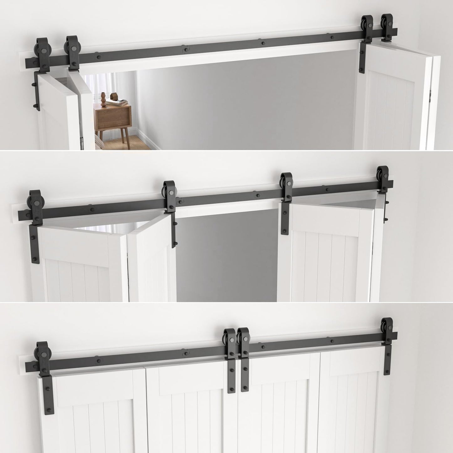 CCJH 8FT/96'' Bi-Folding Barn Door Hardware Sliding Track kit Heavy Duty for 4 Doors(No Wood Door，Hardwware Only)