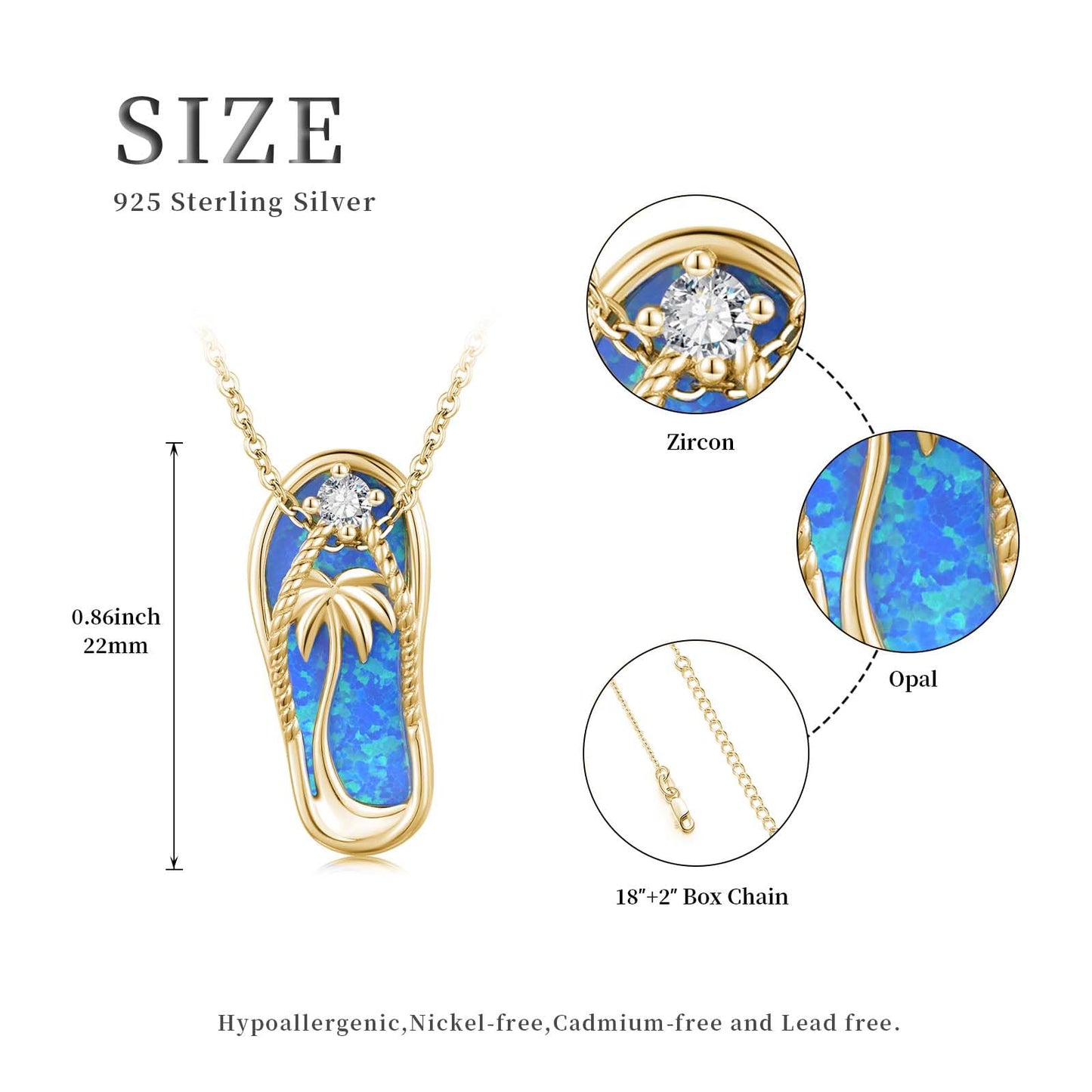 Midir&Etain 14K Gold Plated Beach Themed Jewelry – Blue Opal Flip Flops Necklace and Earrings