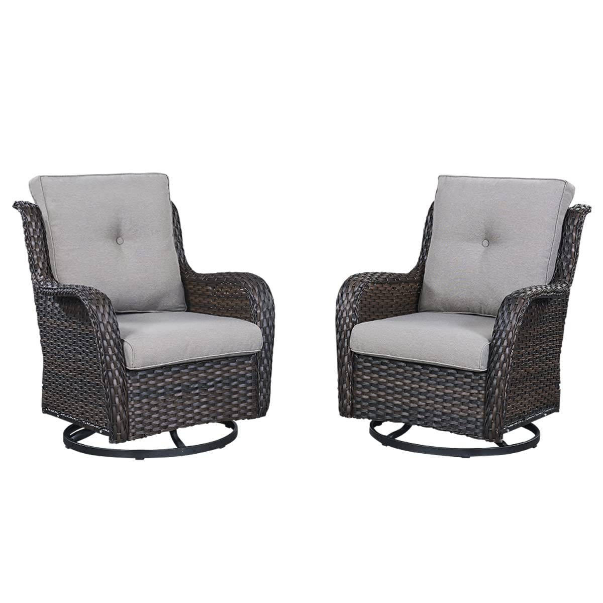 HUMMUH Patio Furniture 5 Pieces Outdoor Furniture Set Wicker Outdoor Sectional Couch with Patio Swivel Rocking Chairs,Ottomans for Patio