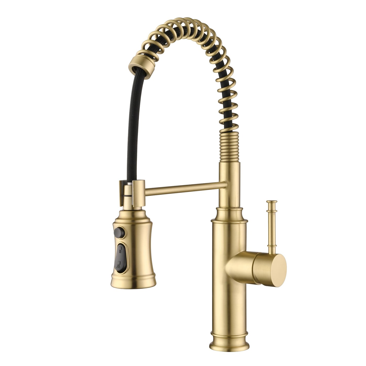 Sumerain Pull-Out Spring Sprayer Kitchen Sink Faucet with 360° Rotating Spout and Single Level Handle, Brushed Gold