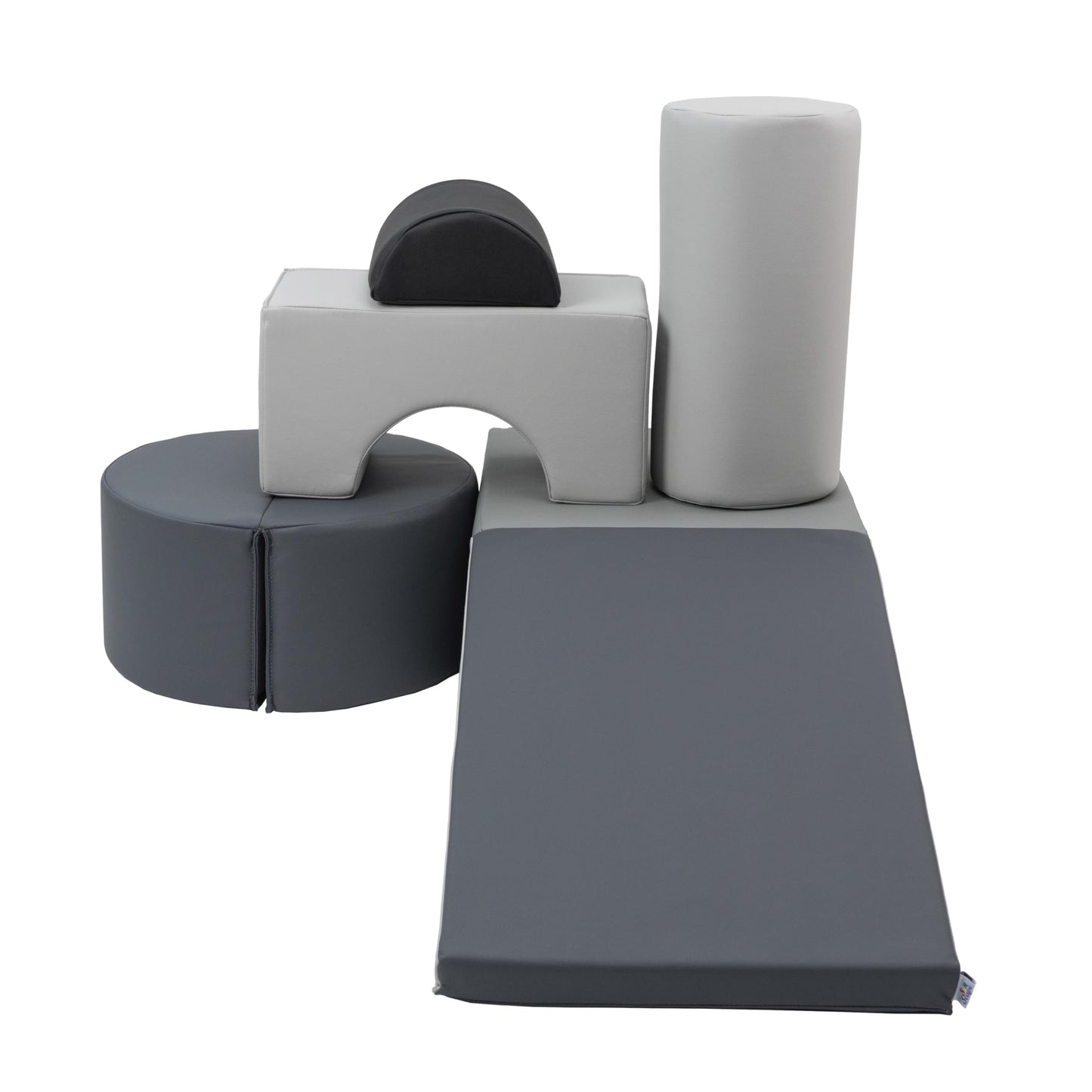 FDP SoftScape Playtime and Climb Multipurpose Playset for Infants, Toddlers 10m-2yrs Climber and Block Play, Learn Gross Motor Skills at Home or Daycare (6-Piece) - Gray/Light Gray, 12364-GYLG
