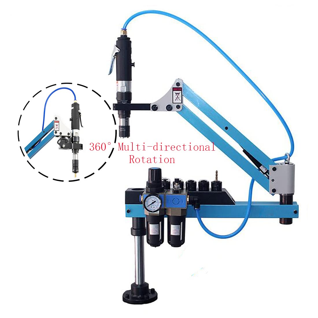 DEJUN Pneumatic Tapping Machine, 360° Multi-directions Pneumatic Air Tapper Universal Flexible Arm Drilling Threading Machine M3-M12 Tap Collets with Taps