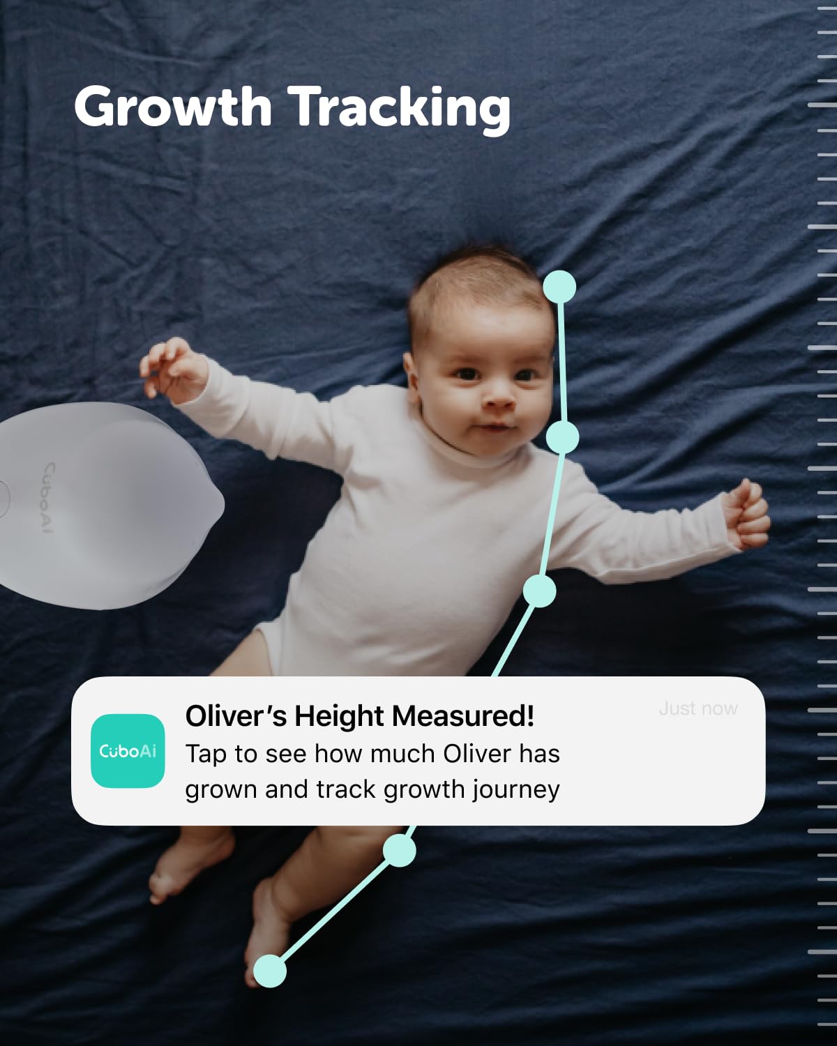 CuboAi 2025 New Model Smart Baby Monitor 3: Sleep Safety Alerts for Covered Face Rollover, 2.5K QHD Night Vision WiFi Camera, 2-Way Audio, Humidity Sensor, Lullabies. App Control (Wall Mount Set)