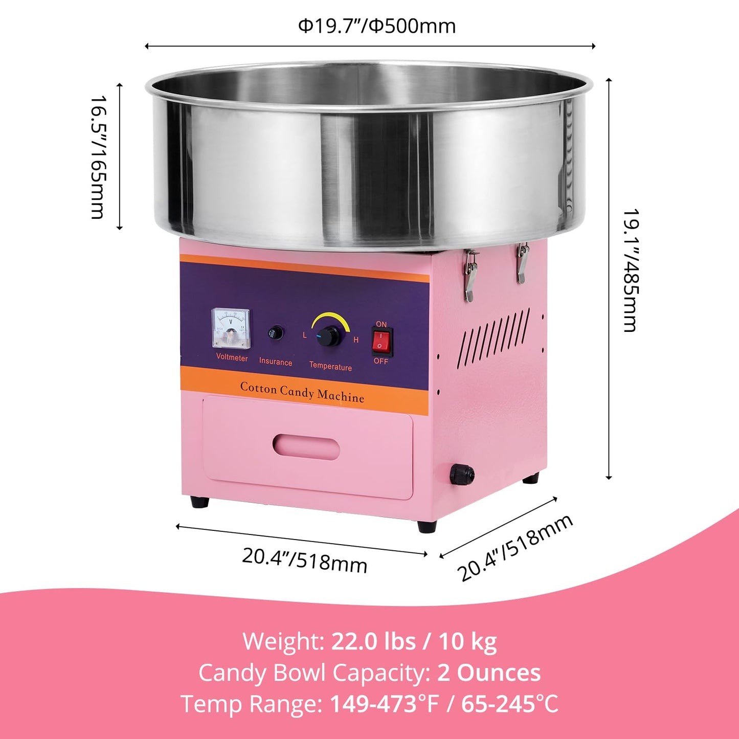 Garvee Commercial Cotton Candy Machine, 1000W Cotton Candy Maker with Stainless Steel Bowl, Sugar Scoop and Large Storage Drawer, Perfect for Home Party, Kids Birthday, Carnival, Pink