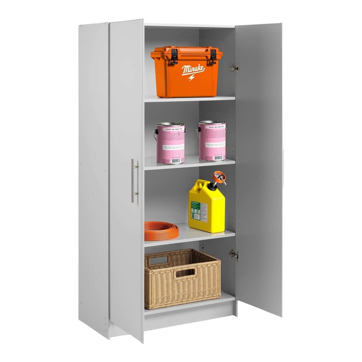 Prepac Elite Tall Garage Storage Cabinet & Pantry Storage Cupboard, 2-Door Freestanding Bathroom or Pantry Cabinet with Adjustable Shelves, 16" D x 32" W x 65" H, Light Gray