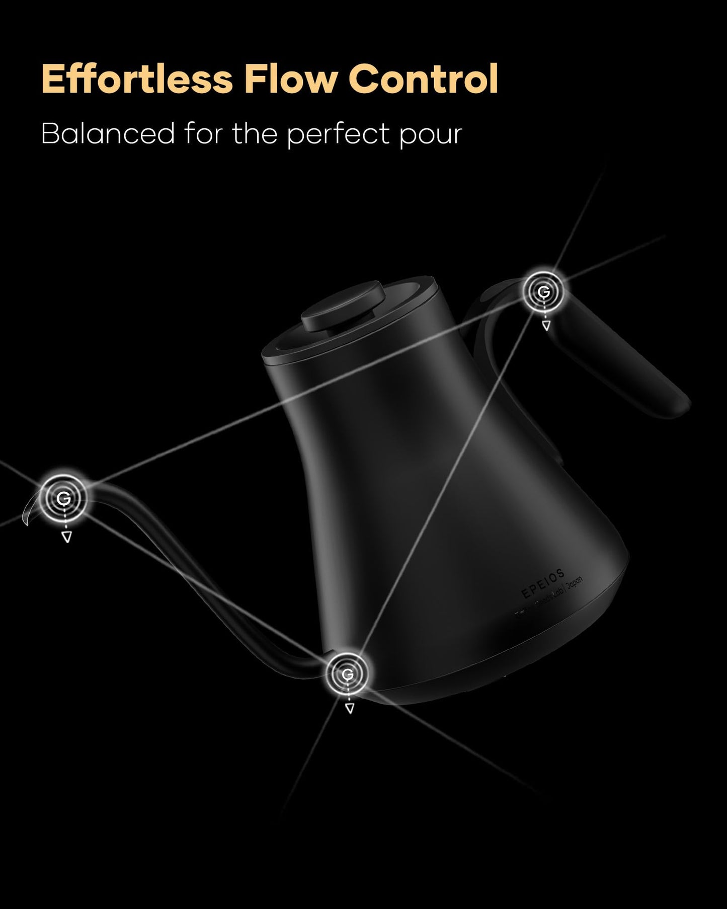 Cocinare FLOW B9 Gooseneck Electric Kettle, Precise Temperature Control for Pour-Over Coffee & Tea Brewing, Stainless Steel Interior, Rapid Heating for Boiling Water, 1500W/0.9L Matte Black