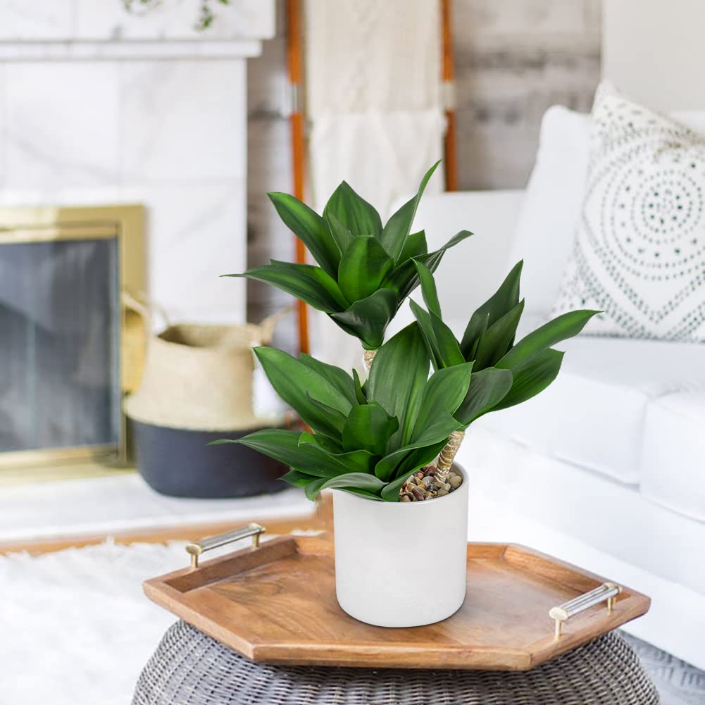 Hollyone Large Artificial Agave Plants Fake Three-Head Agave Succulent Plant Potted 15" Faux Plant in White Pot Succulent Aloe Plant Indoor for Desk Modern Home Decor