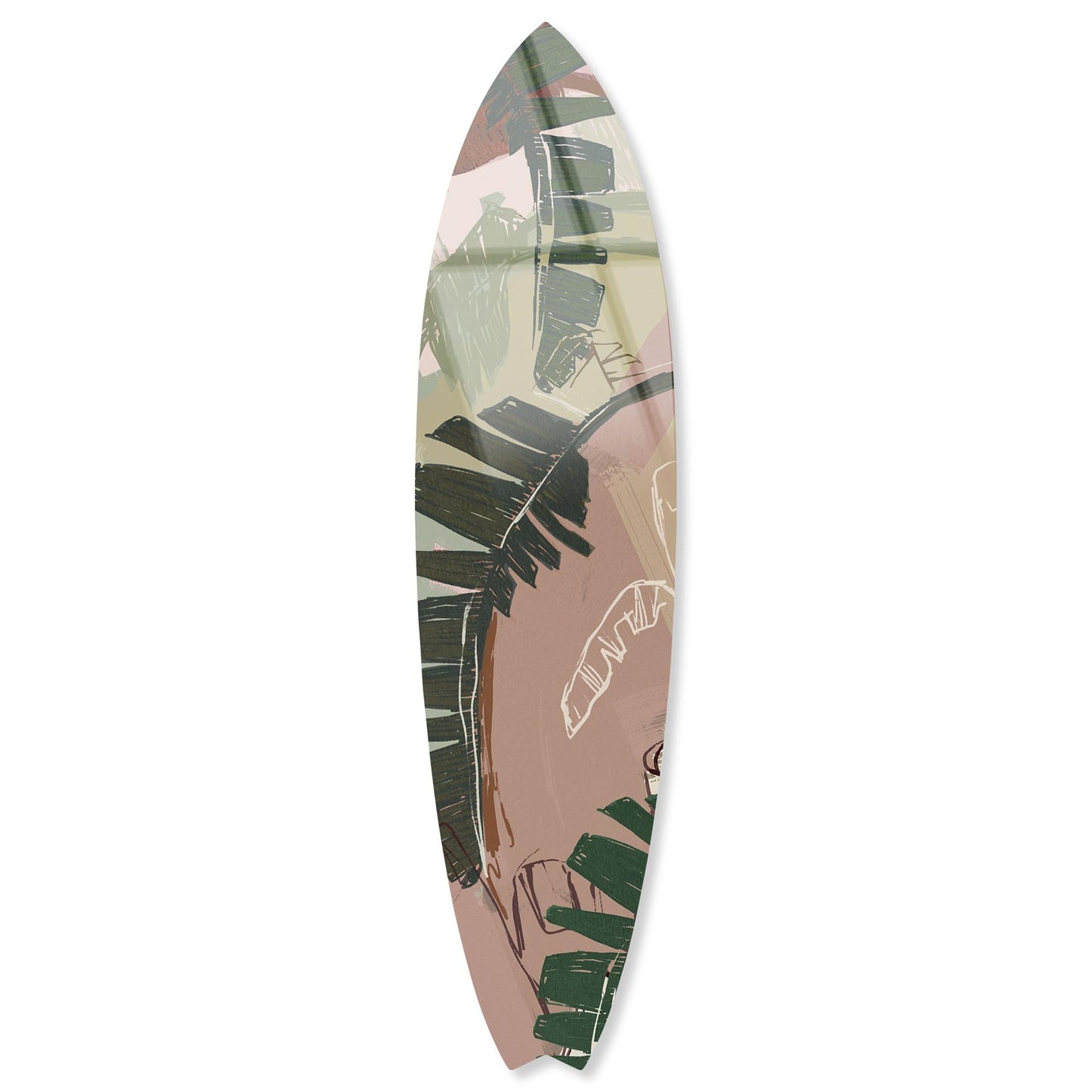 Notoriart Muted Botanical Surfboard Acrylic Wall Art Die-Cut Coastal Modern High-Gloss Home Decor, 15" x 60"