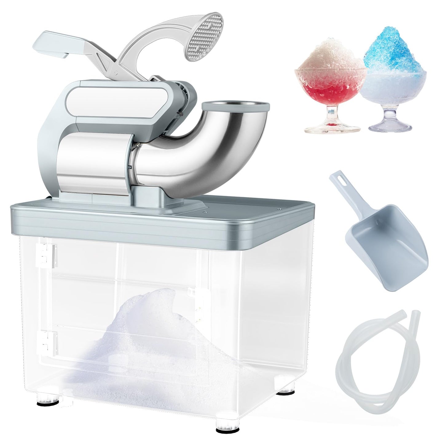 ARLIME Snow Cone Machine, 660 LBS/H 300W Electric Ice Crusher w/Dual Blades & Safety On/Off Switch, ETL-Approved Stainless Steel Commercial Shaved Ice Machine for Home Restaurant Bar, 37L (Grey)