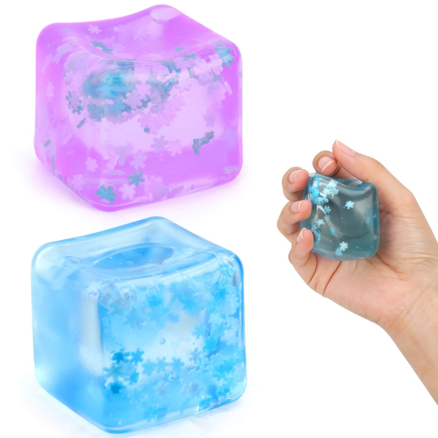 Gretex Fidget Toy for All Ages: 2 Pack Soft Sensory Fidget Ice Cube Stress Ball Squishy Cube Stress Relief Toys for Kids, Teens and Adults Party Favors, Birthday Gift for Kids Age 3+, Blue Purple