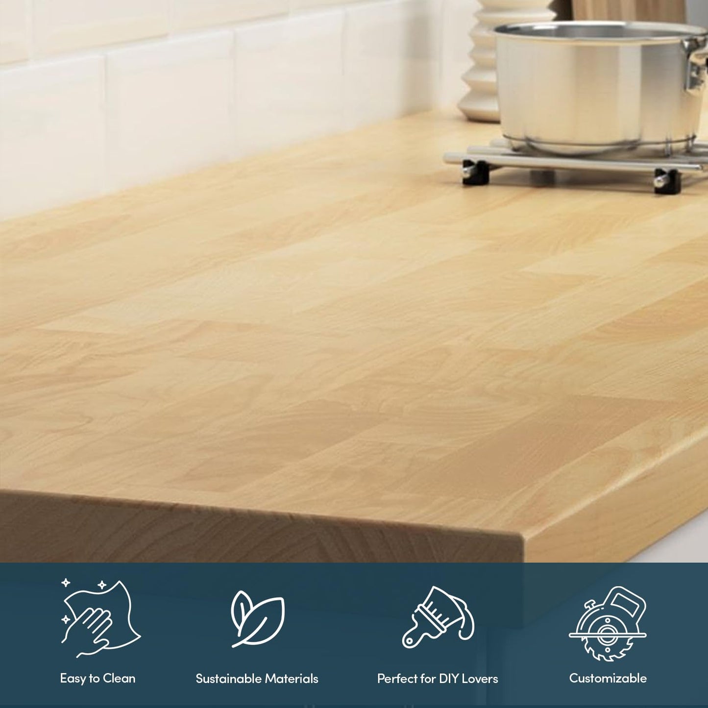 AllForWood 48''L x 25''W x 1.5''Th Birch Solid Wood Butcher Block Countertop, Butcher Block Table Top for DIY Washer Dryer/Island/Kitchen Countertop (Unfinished)