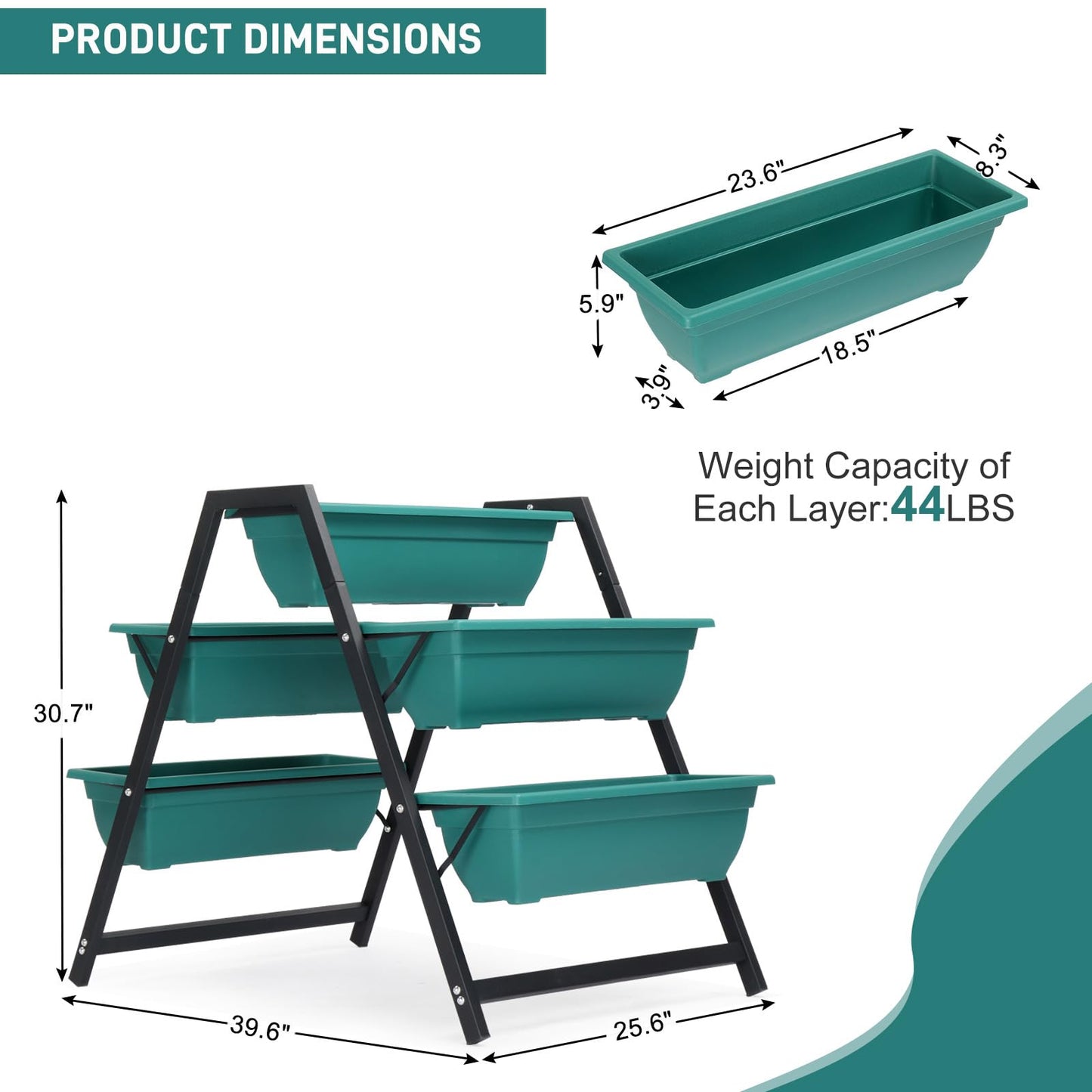 Vasitelan Raised Garden Planter Bed, Tiered Planter Stand with 5 Boxes, 25.6" Long*35.8" Wide*31" Tall, Vertical Raised Garden Bed for Herbs, Flowers, or Vegetables in Patio Balcony Indoor Outdoor